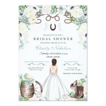 Mint Green And White Western Bridal Shower  Invitation Front View