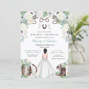 mint green and white western bridal shower  invitation