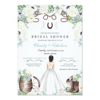 Mint Green And White Western Bridal Shower  Invitation Front View