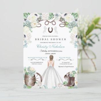 mint green and white western bridal shower  invitation