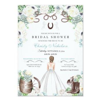 Mint Green And White Western Bridal Shower  Invitation Front View