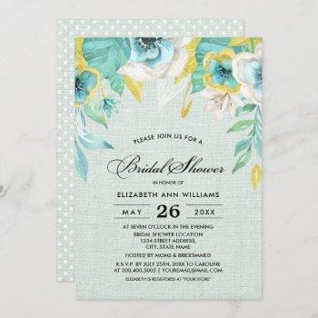 mint yellow floral burlap bridal shower invites