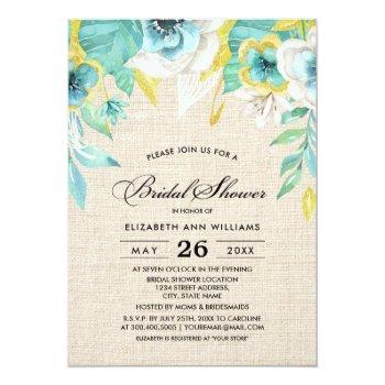 Mint Yellow Floral Burlap Texture Front View