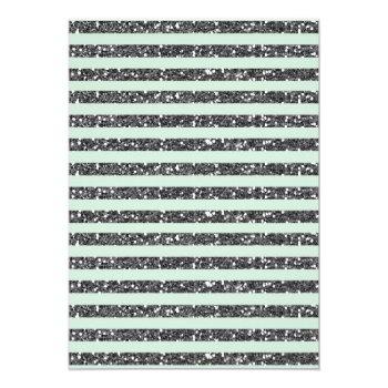 Minty Mint Green & Silver Glitter Stripes Party Invitation Front View