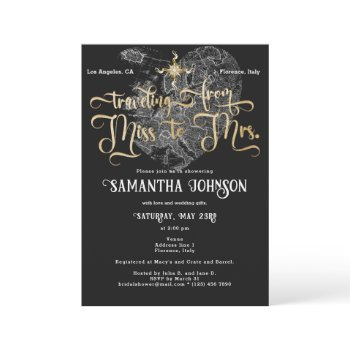 miss to mrs black ♥ heart map travel bridal shower invitation