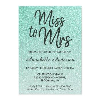 miss to mrs mint green gold glitter bridal shower invitation