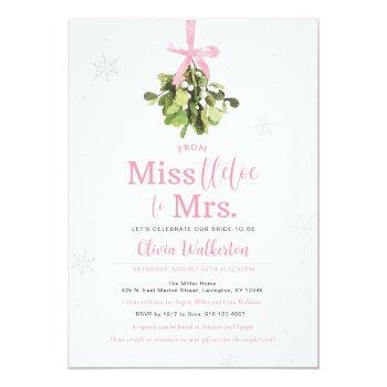 Miss To Mrs. Pink Christmas Bridal Shower Invite Front View