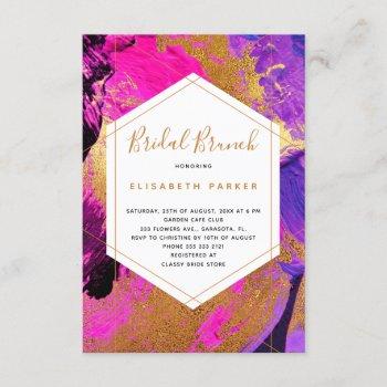 modern abstract art pink purple gold bridal shower invitation