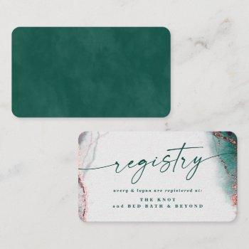 modern abstract emerald green wedding registry enclosure card