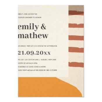 Modern Abstract Rust Yellow Art Couples Shower Invitation Front View