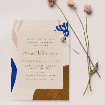 modern abstract shapes blue copper bridal shower invitation