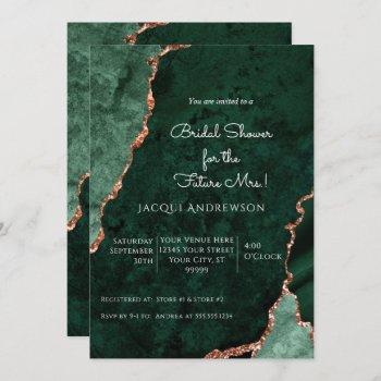 modern agate mint forest green rose gold bridal invitation