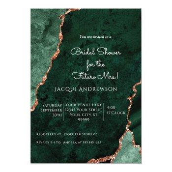 Modern Agate Mint Forest Green Rose Gold Bridal Invitation Front View