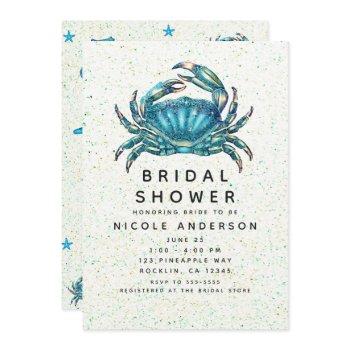 modern beach blue crab starfish bridal shower invitation