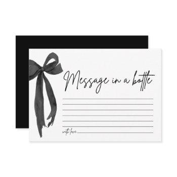 modern black bow message in a bottle game card