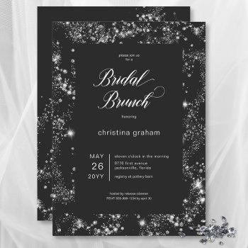 modern black glam diamond frame bridal brunch invitation