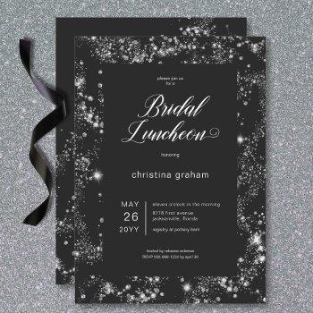 modern black glam diamond frame bridal luncheon invitation