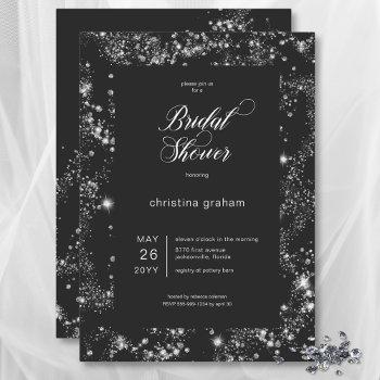 modern black glam diamond frame bridal shower invitation