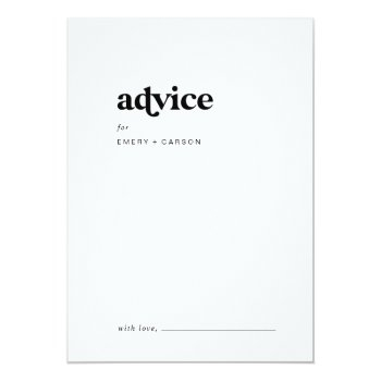 Modern Black Typography Wedding Advice Card Front View