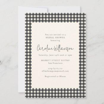 modern black white gingham plaid bridal shower invitation