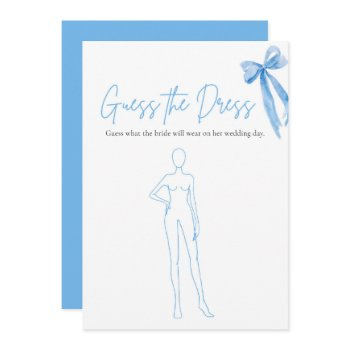 modern blue bow guess the dress bridal shower game invitation