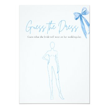 Modern Blue Bow Guess The Dress Bridal Shower Game Invitation Front View