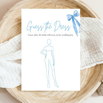 Modern Blue Bow Guess The Dress Bridal Shower Game Invitation Front View