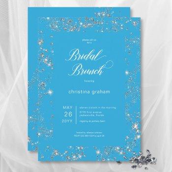 modern blue glam diamond frame bridal brunch invitation