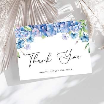 modern blue hydrangea floral bridal shower thank you card