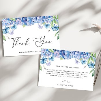 modern blue hydrangea floral bridal shower thank you card