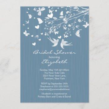 modern blue love birds bridal shower invitation