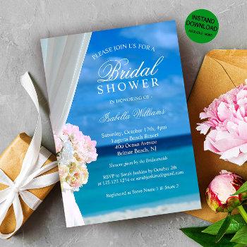 modern blue ocean beach bridal shower invitation