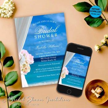 modern blue ocean beach bridal shower invitation