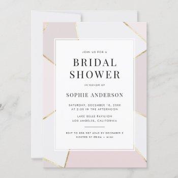 modern blush and gold foil geometric bridal shower invitation