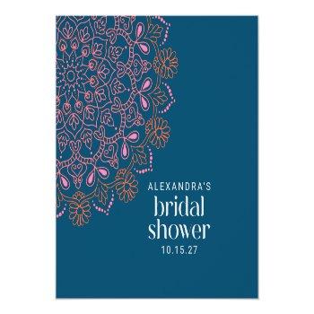 Modern Bohemian Blue Mandala Bridal Shower Custom Classic Round Sticker Front View