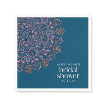 modern bohemian blue mandala bridal shower custom  napkins