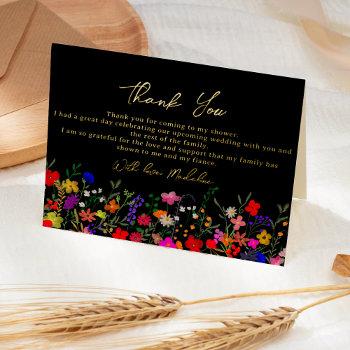 modern boho bright wild flowers bridal thank you foil greeting card