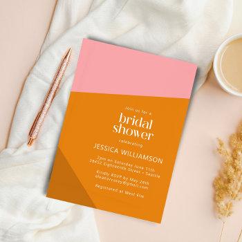 modern bold geometric pink orange bridal shower invitation