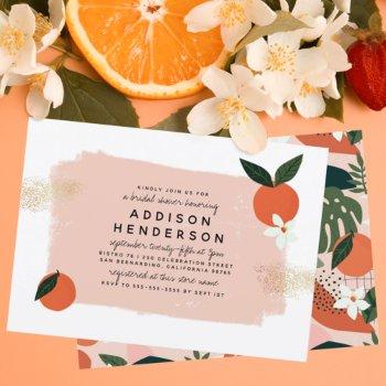 modern bold orange & blossom pink bridal shower invitation