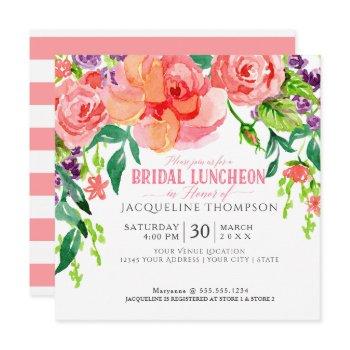 modern bridal luncheon floral coral pink roses invitation