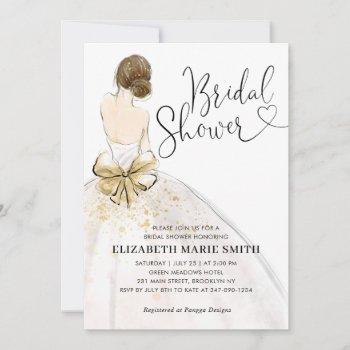 modern bride white gold wedding gown bridal shower invitation