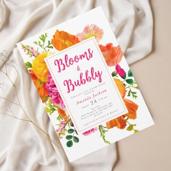 modern bright floral blooms & bubbly bridal shower invitation
