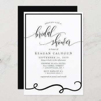 modern calligraphy frame black white bridal shower invitation