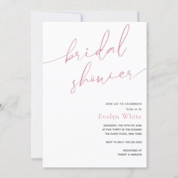 modern calligraphy simple pink bridal shower  invitation