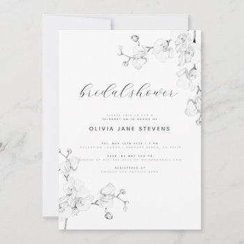 modern calligraphy white orchids bridal shower invitation