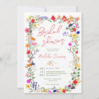 modern chic boho bright wild flowers bridal shower invitation