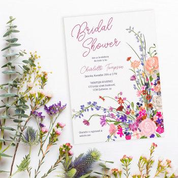 modern chic wild flowers script bridal shower invitation