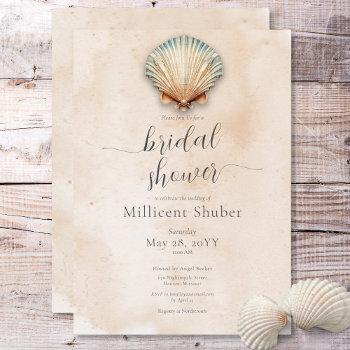 modern coastal seashell sand bridal shower invitation