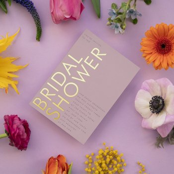 modern custom name mauve purple gold bridal shower foil invitation