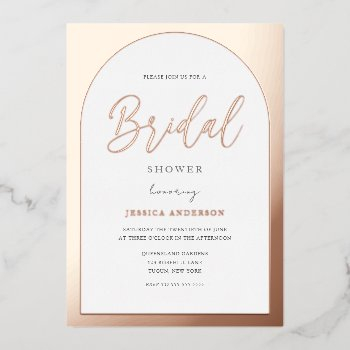 modern designer rose gold foil arch bridal shower foil invitation